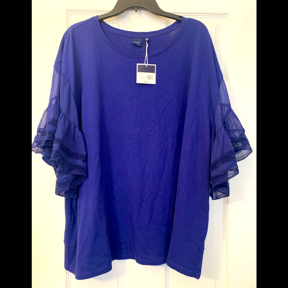 NWT Royal Blue Kaari 3X Ruffle lace tunic like short sleeved blouse top shirt